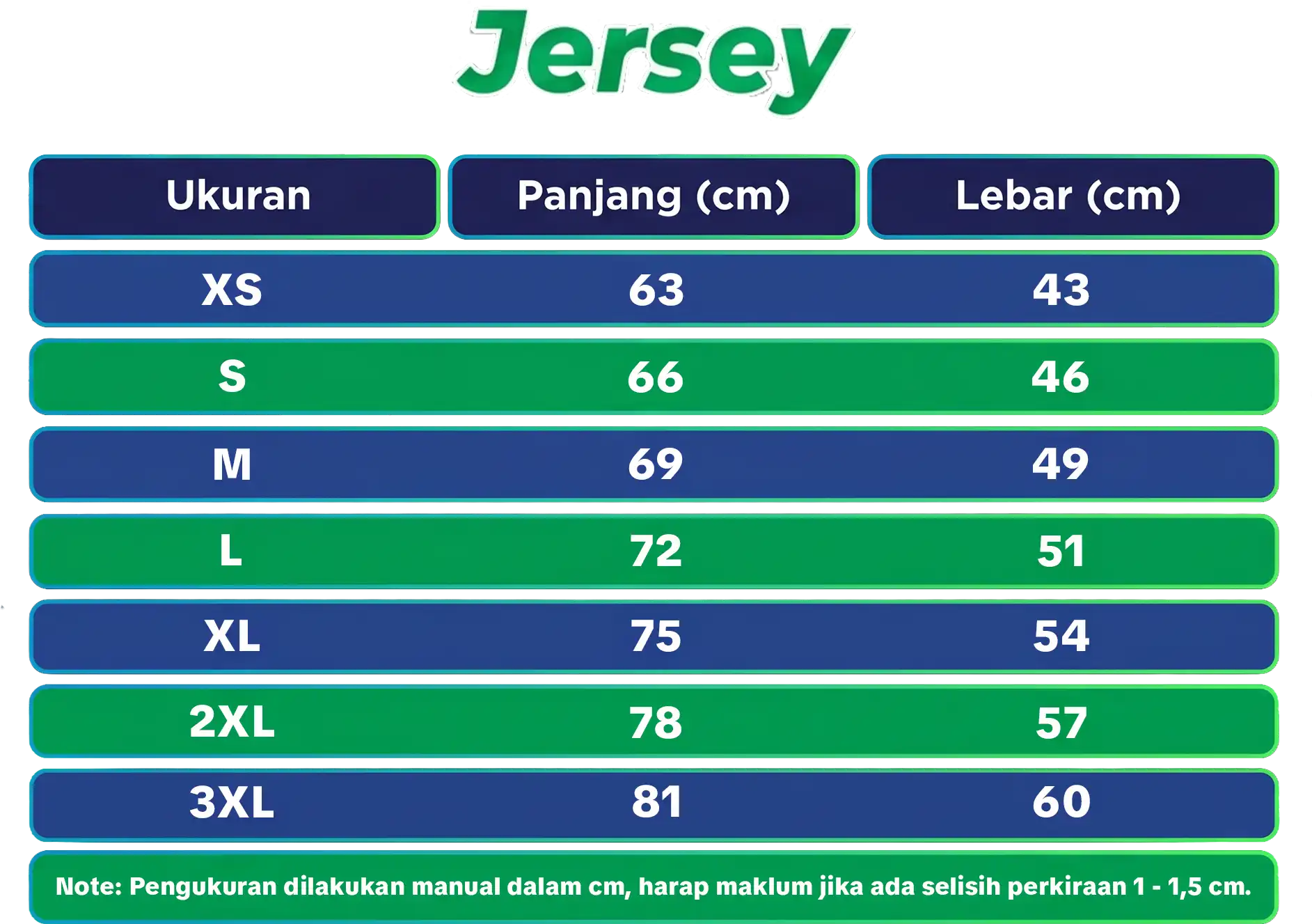 Jersey Size Guide